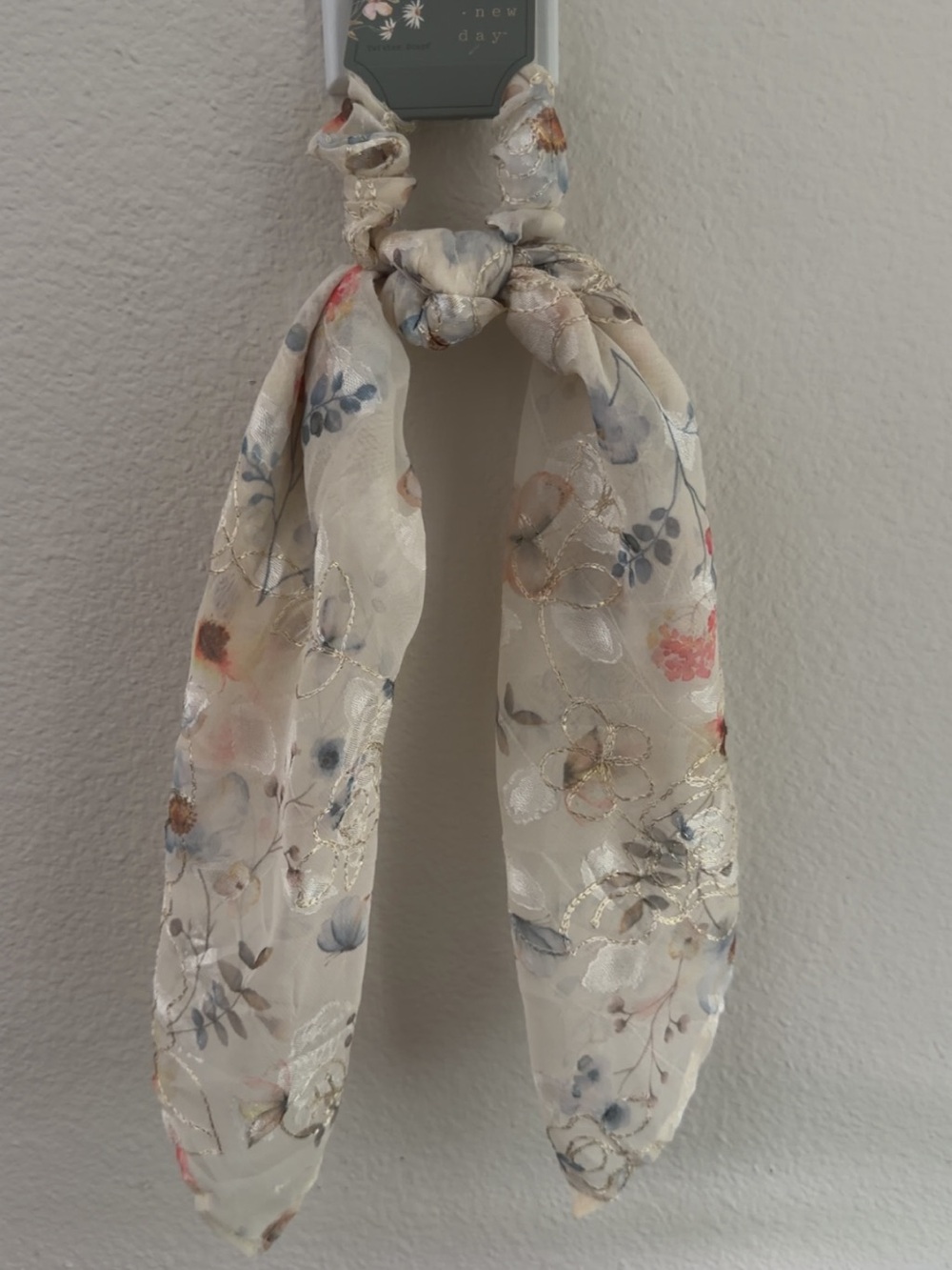 a new day Cream Floral Metallic Accent Hair Scarf